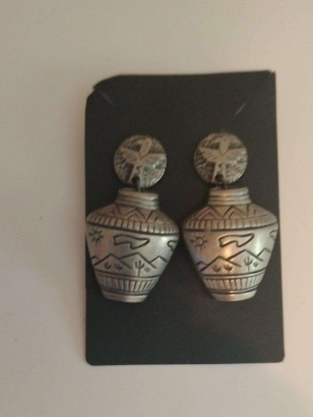 Silver-tone Southwestern Pot Earrings - Silver